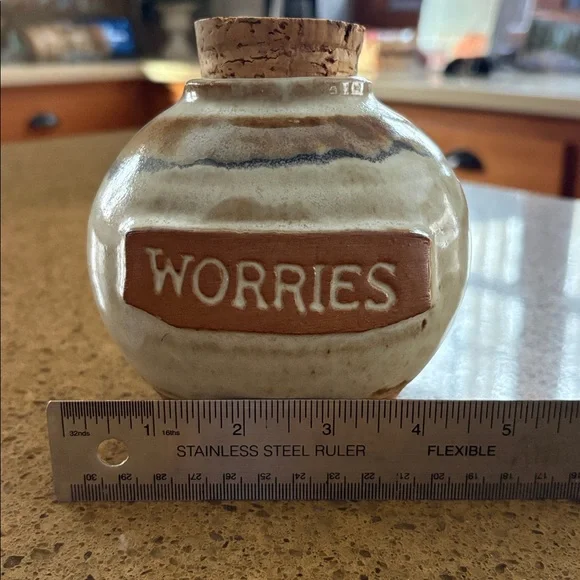 Ceramic Pottery Worries Jar with Cork Lid - Picture 4 of 5